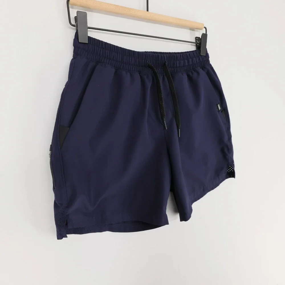 UNRL Stride Shorts Mens S Navy Blue Drawstring Zip Pocket Stretch Athletic